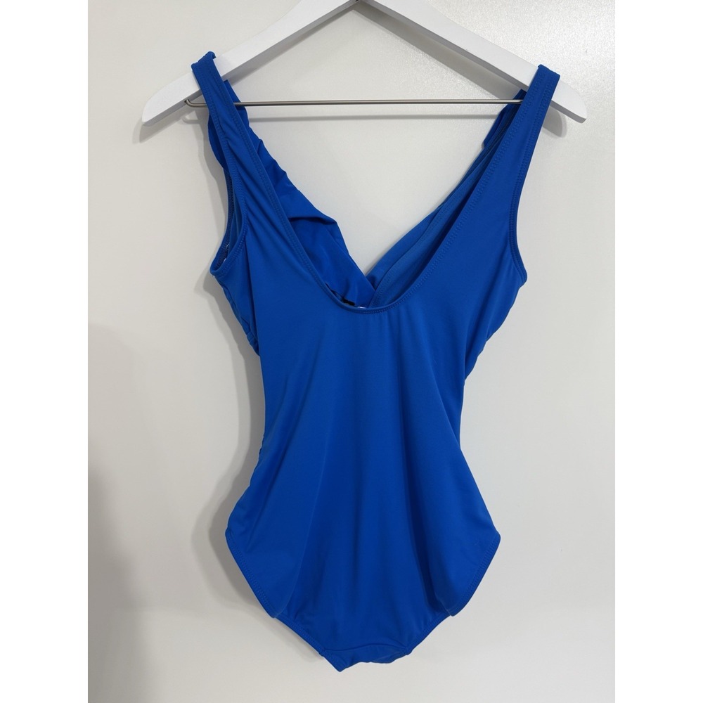 LAUREN RALPH LAUREN Royal Blue Crossover Ruffle One‎ Piece Swimsuit 6 Underwire - Picture 3 of 8
